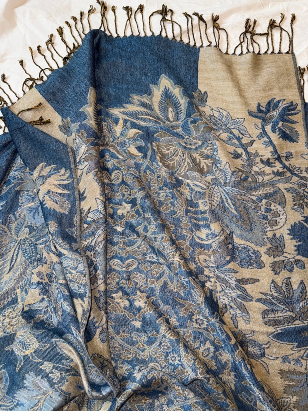 Pashmina Cashmere Silk Blend Scarf Wrap floral jewel Tone Fringe Elegant Women